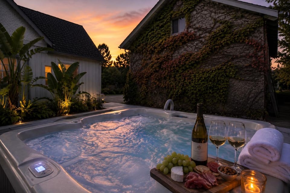 Property building, Patio, Hot Tub, Sunset