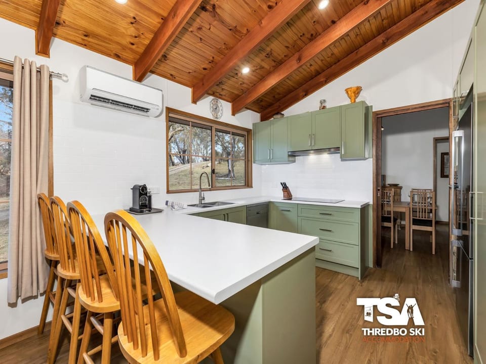 Kitchen or kitchenette, stove