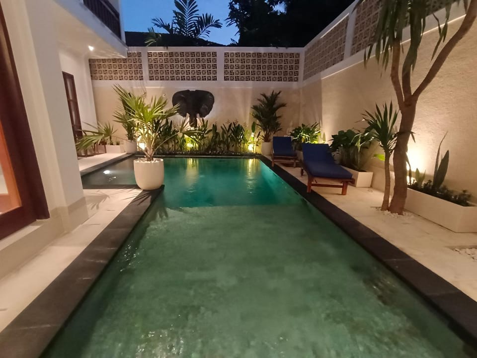Patio, Night, Garden, Garden, Balcony/Terrace, Garden view, Pool view, Swimming pool, sunbed