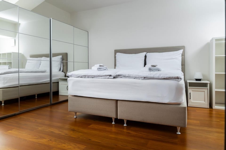 Bed, Photo of the whole room, Bedroom, towels, wardrobe