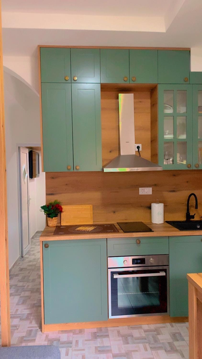 Kitchen or kitchenette, stove
