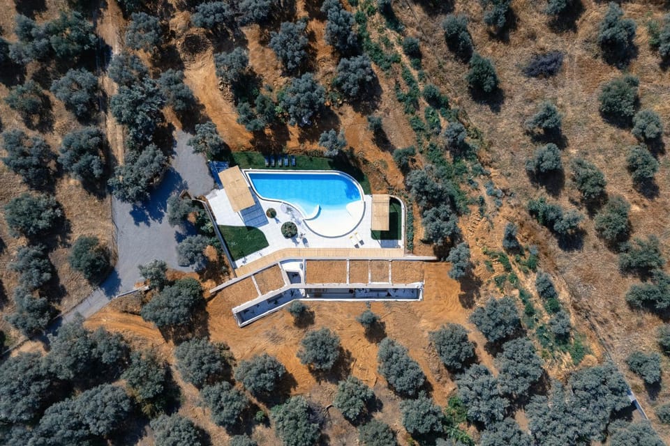 Property building, Day, Natural landscape, Bird's eye view, Pool view, Swimming pool, sunbed