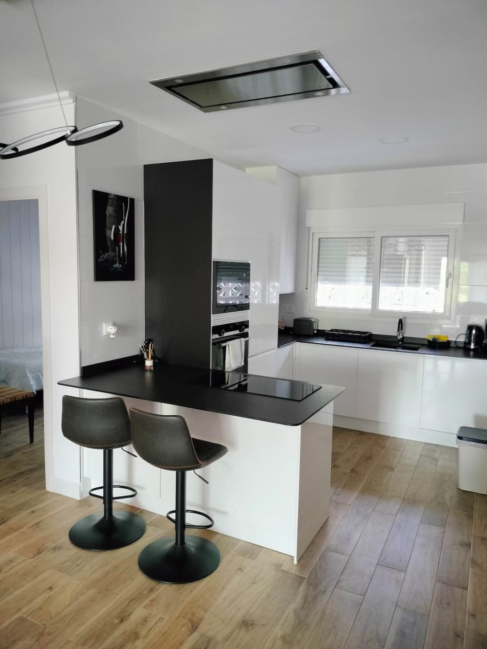 Kitchen or kitchenette, oven, stove