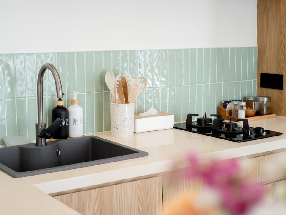 Kitchen or kitchenette, stove