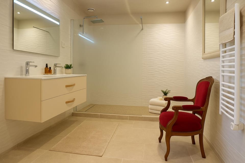 Toilet, Bathroom, hair dryier, towels