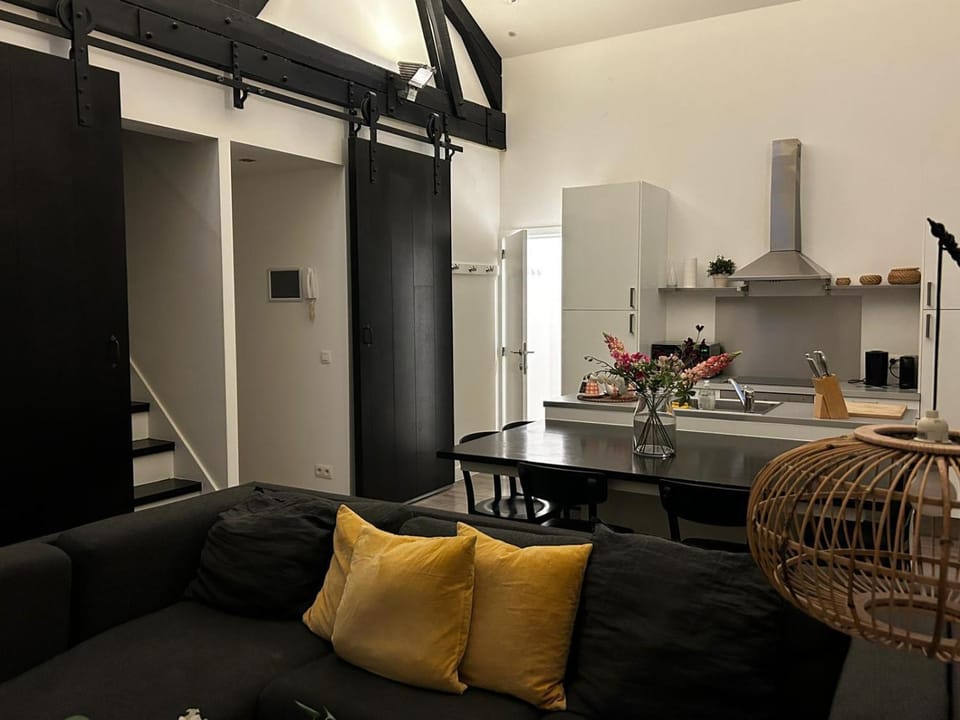 Kitchen or kitchenette, Living room, Dining area, oven, stove