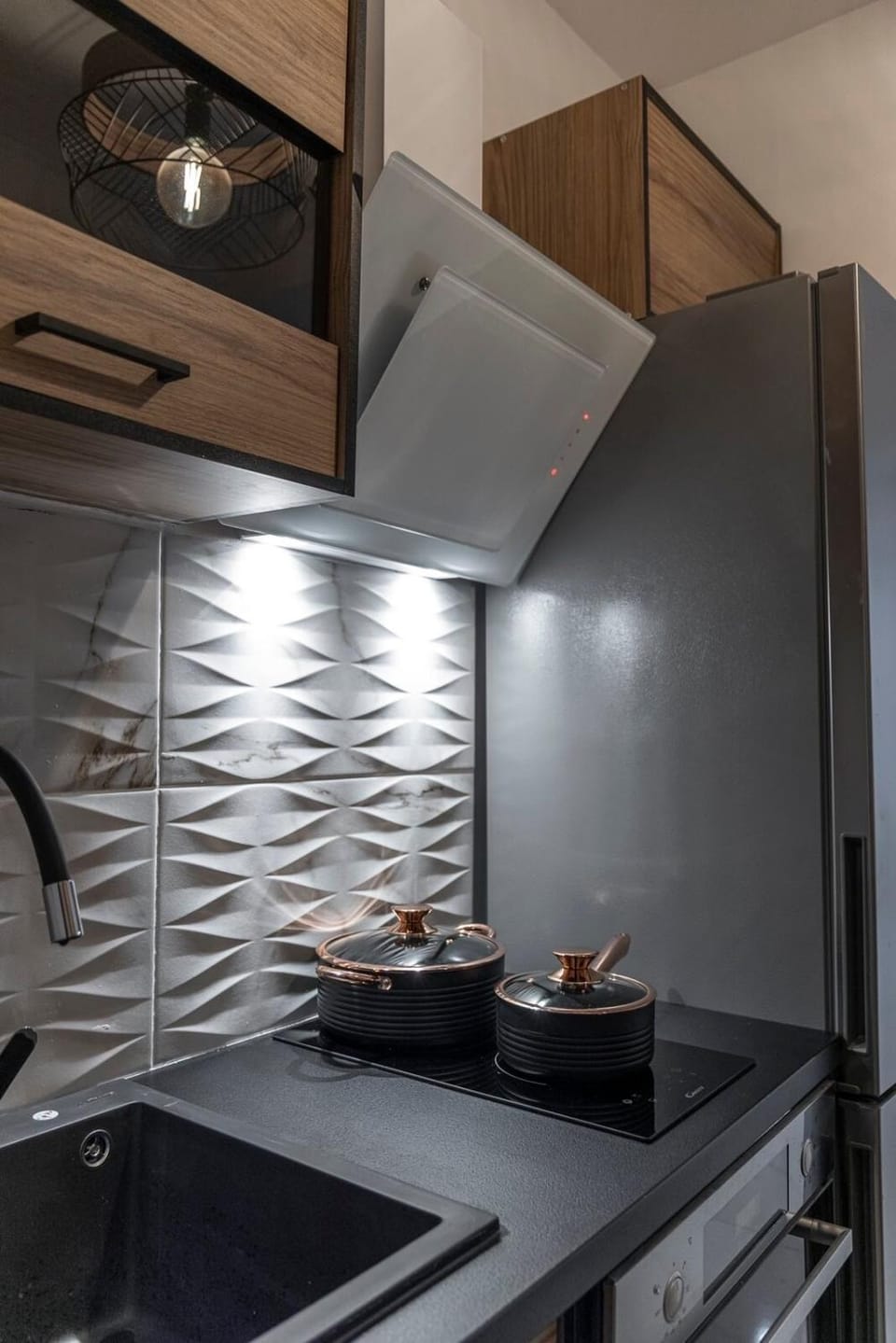 Kitchen or kitchenette, stove