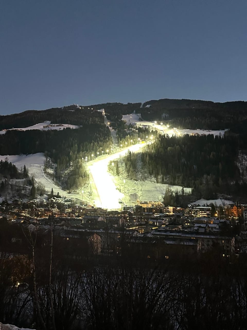 Night, Winter, City view, Mountain view