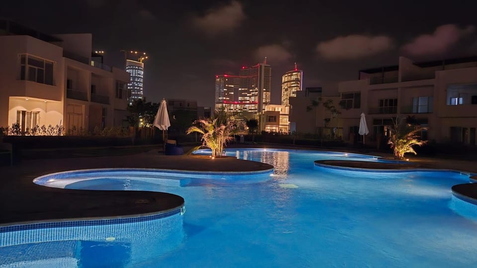 Night, Pool view, Swimming pool