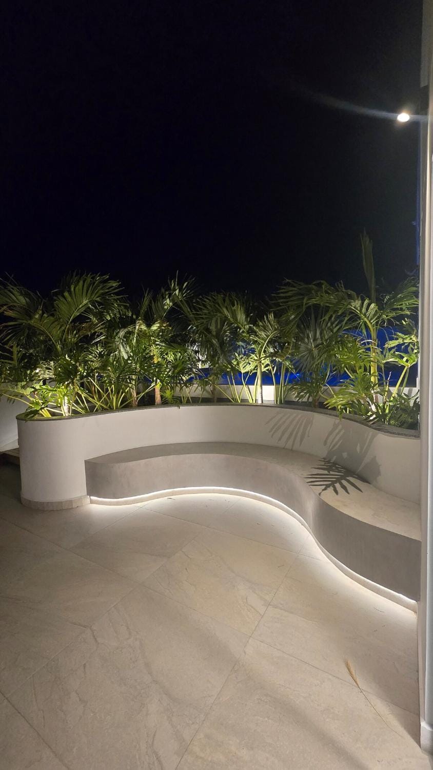Night, Garden, Swimming pool