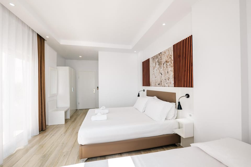 Bed, wardrobe