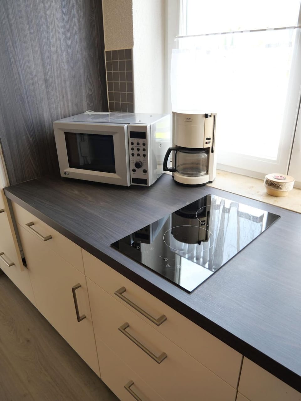 Kitchen or kitchenette, stove