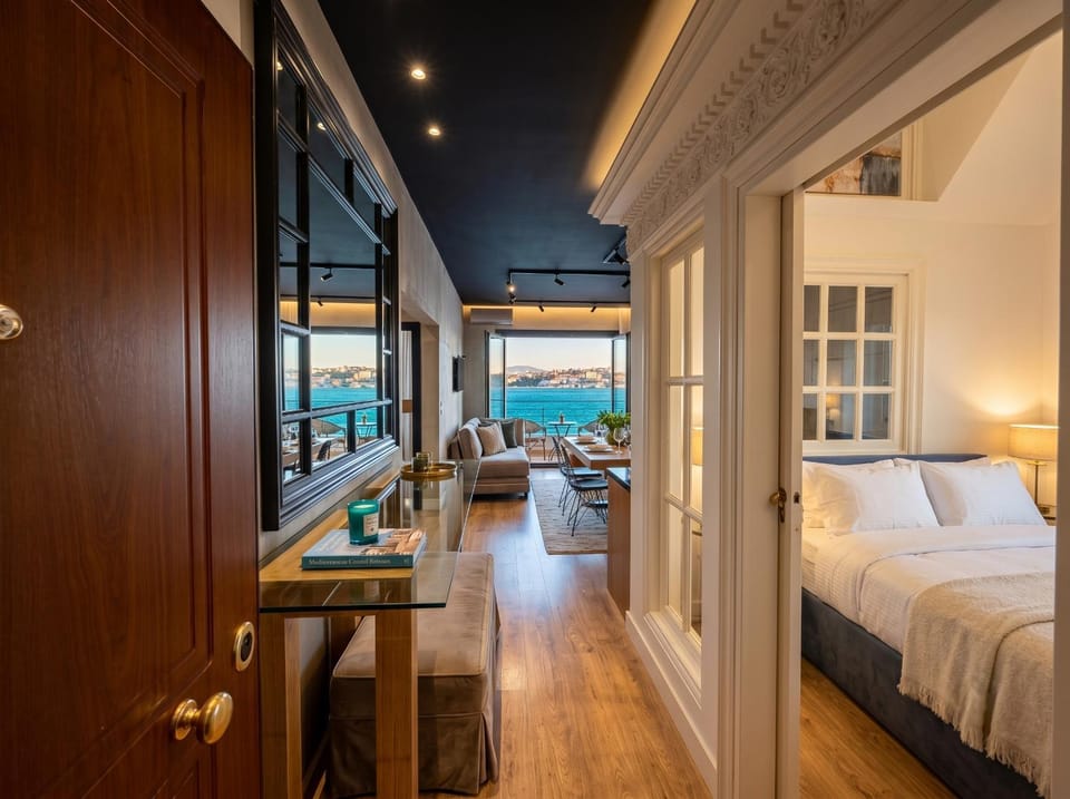 Bed, Natural landscape, Photo of the whole room, Sea view