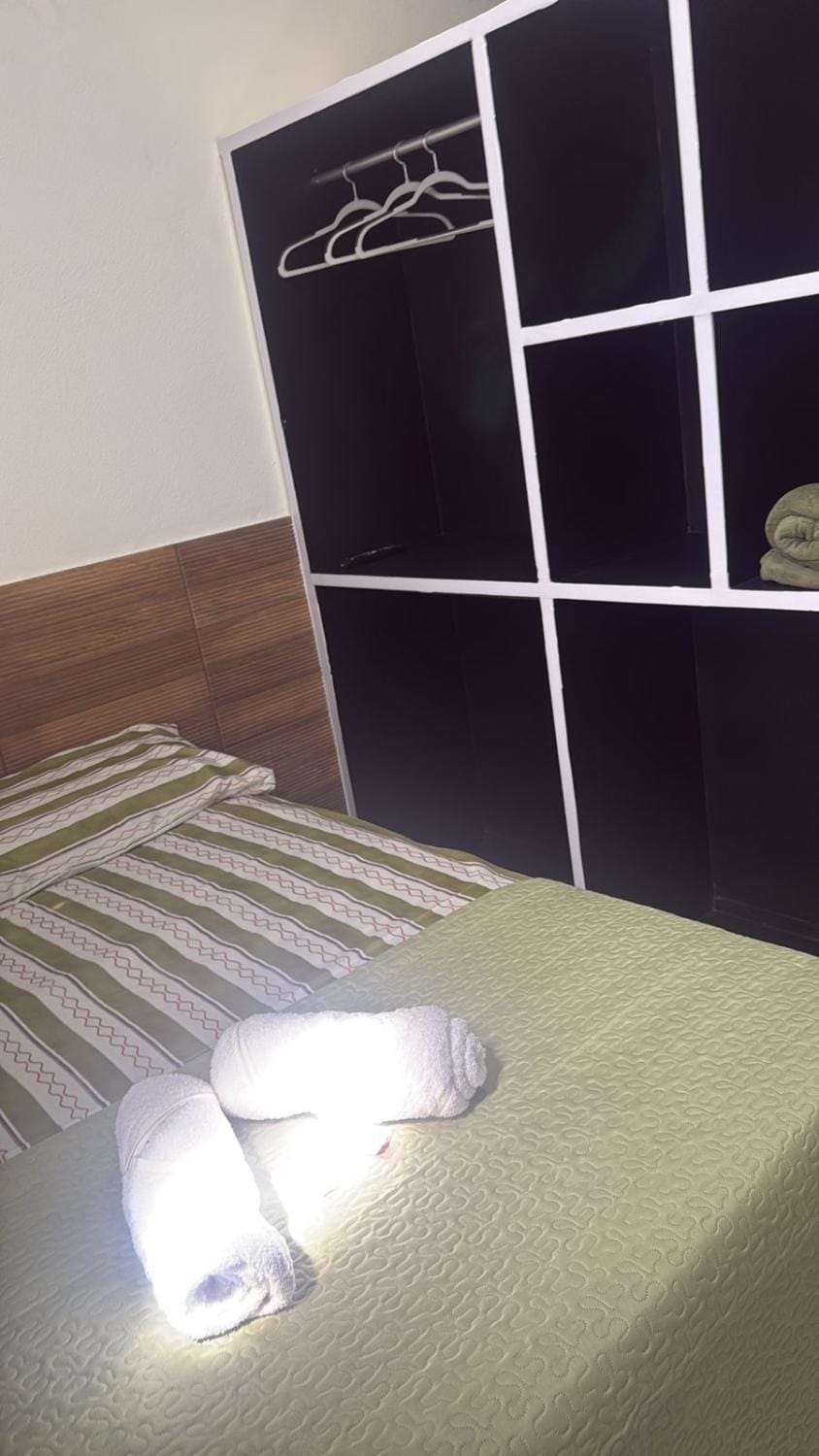 Bed, wardrobe