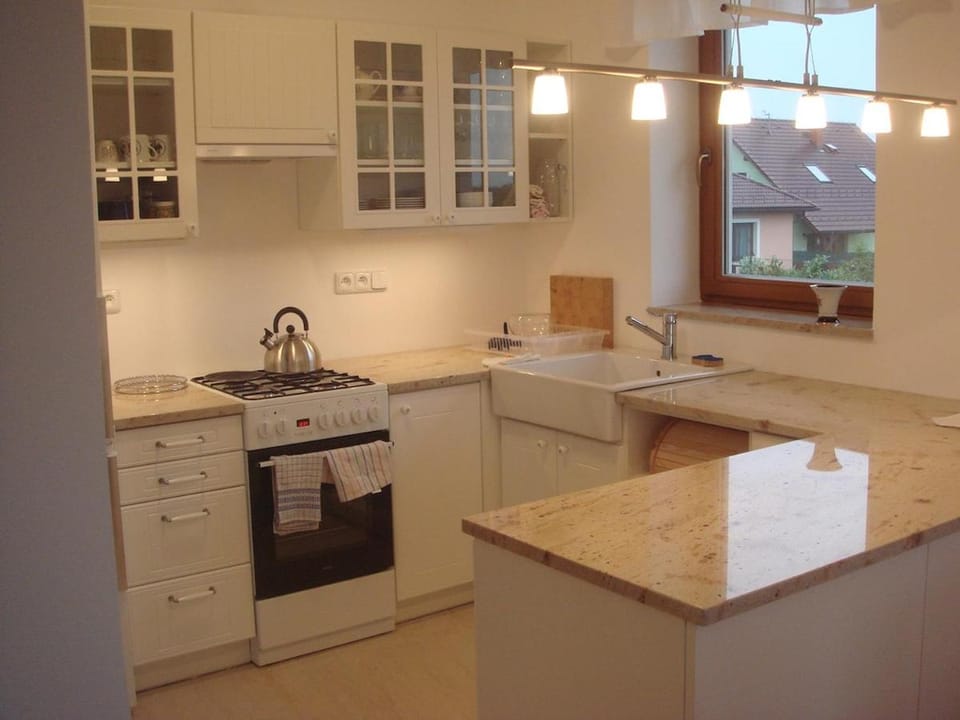 Kitchen or kitchenette, dishwasher, stove