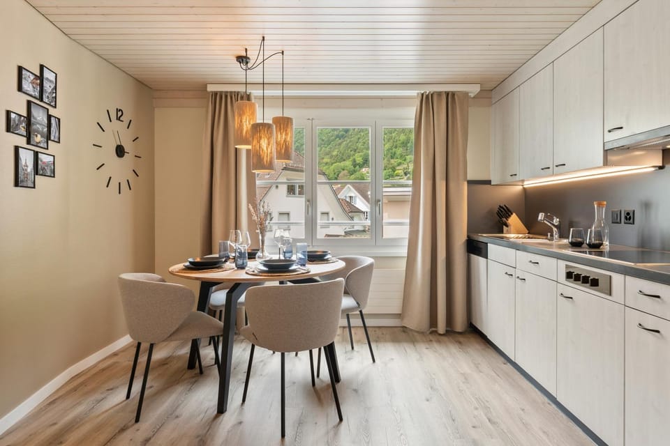 Kitchen or kitchenette, Photo of the whole room, Seating area, Dining area, Mountain view, dishwasher, oven, stove, kitchen