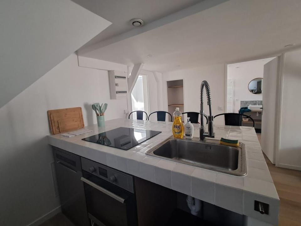 Kitchen or kitchenette, dishwasher, stove