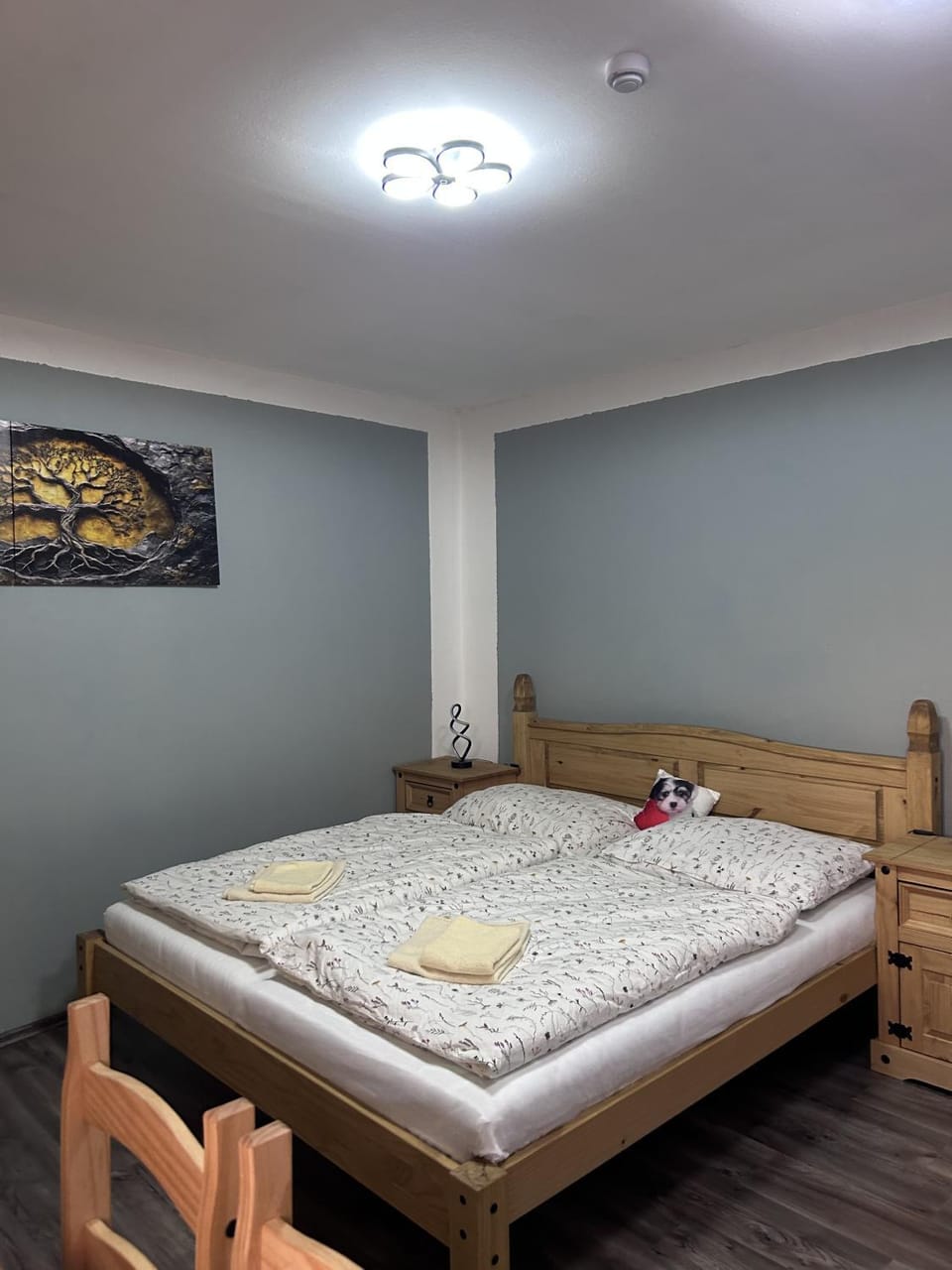 Bed, Photo of the whole room, furniture, towels
