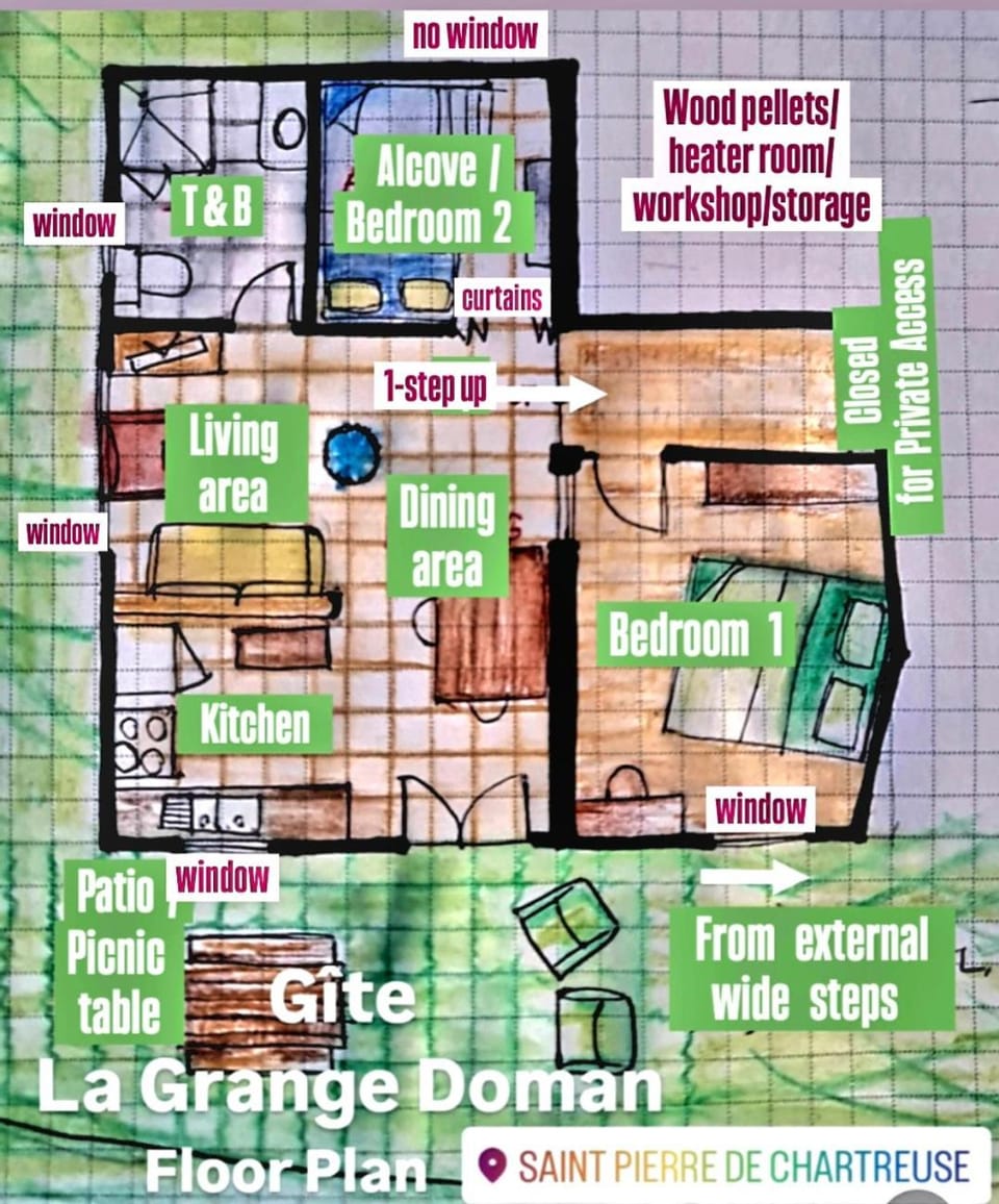 La Grange Doman gîte 1050m alt facing direct Mt Chamechaude, 2-4 persons 125euros Apartment in Auvergne-Rhône-Alpes