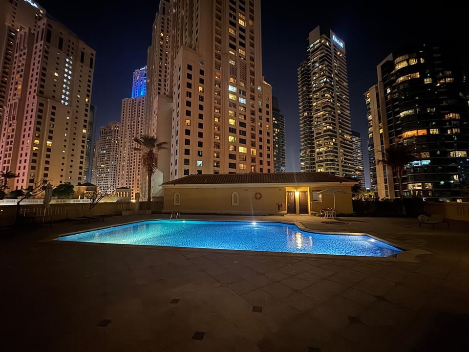 Property building, Night, Pool view, Swimming pool