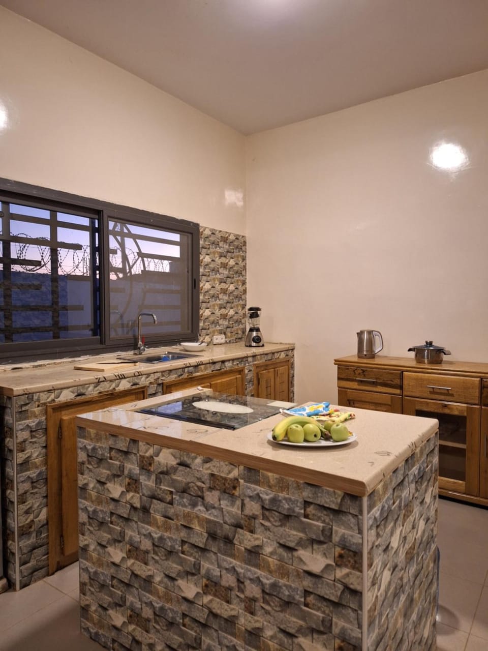 Kitchen or kitchenette, stove