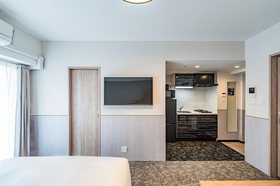 Bed, TV and multimedia, Kitchen or kitchenette, Photo of the whole room, Bedroom, air conditioner