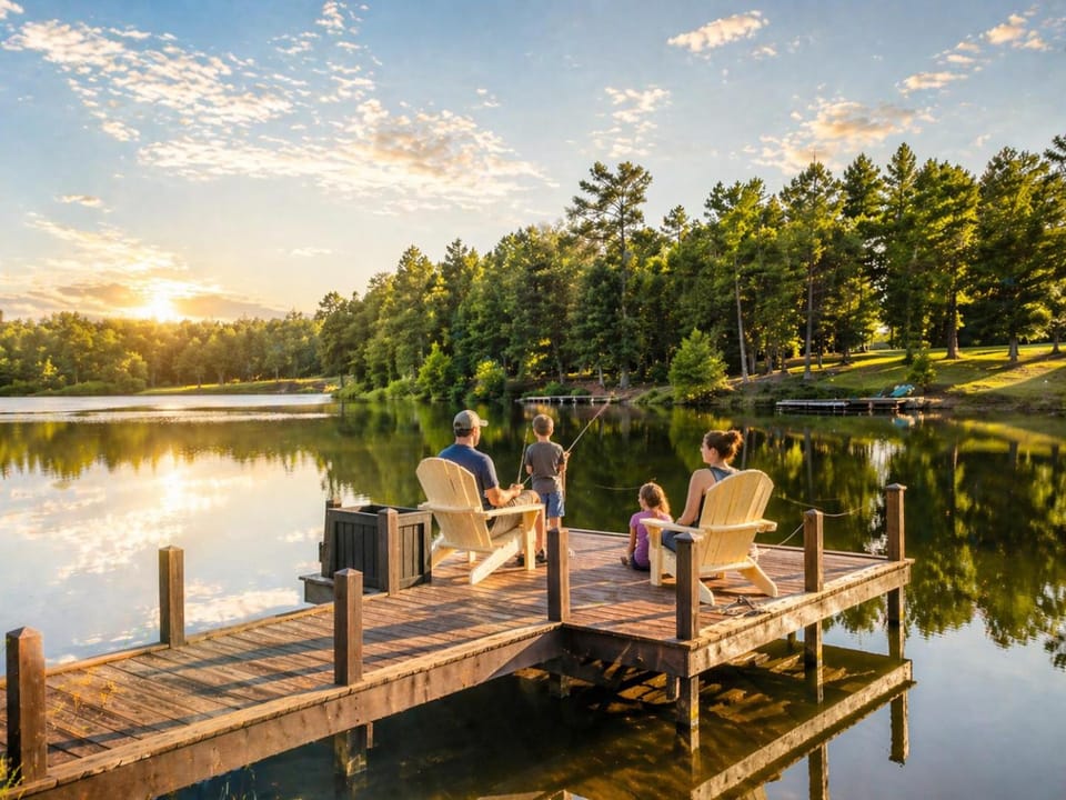 Natural landscape, Fishing, Seating area, Lake view, Sunset