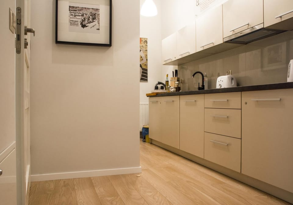 Kitchen or kitchenette, stove