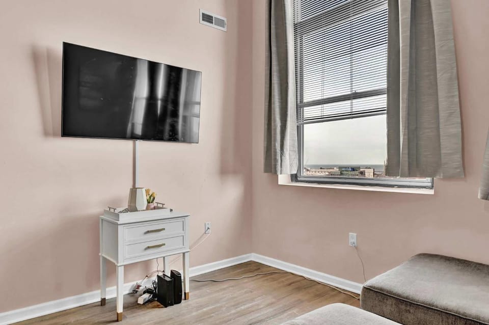 Pink playhouse sq near Progressive field & CSU Apartment in Cleveland Heights