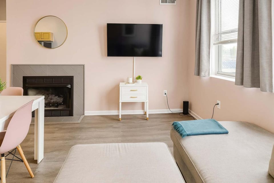 Pink playhouse sq near Progressive field & CSU Apartment in Cleveland Heights