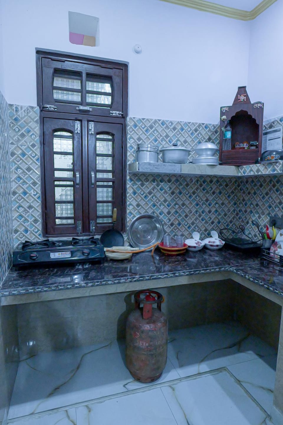 Kitchen or kitchenette, stove