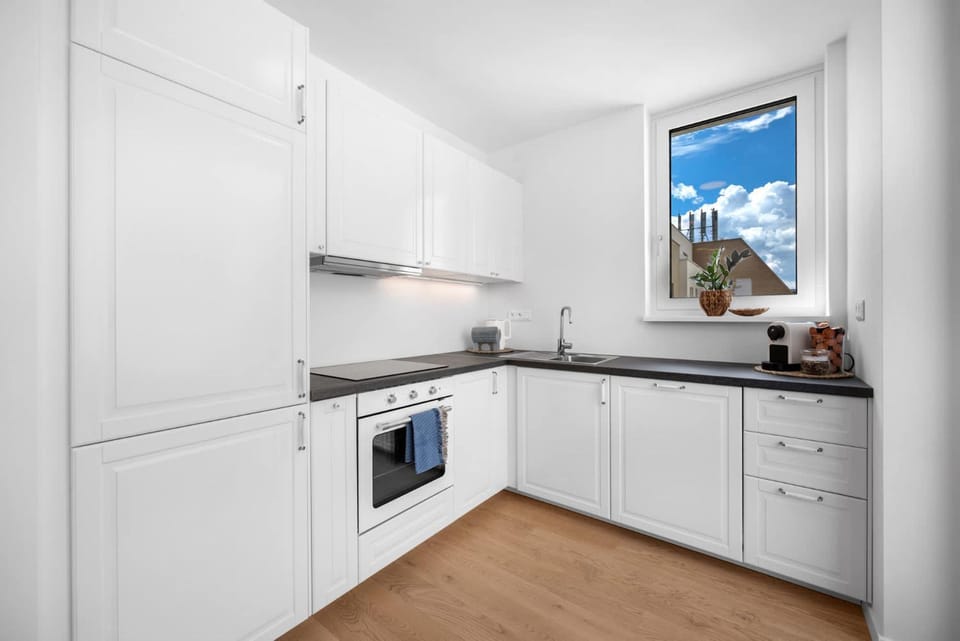 Kitchen or kitchenette, stove