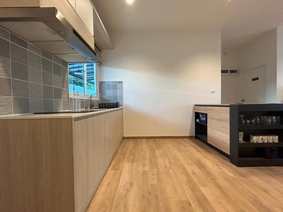 Kitchen or kitchenette, stove