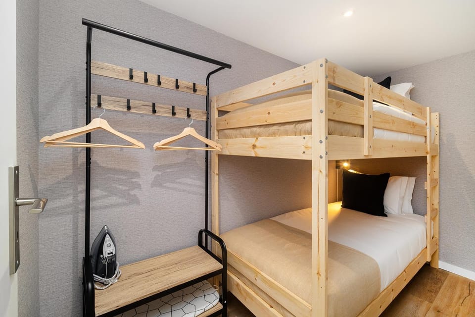 Bed, bunk bed, wardrobe