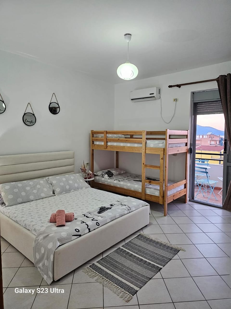 Bed, View (from property/room), Photo of the whole room, Bedroom, bunk bed, towels, air conditioner