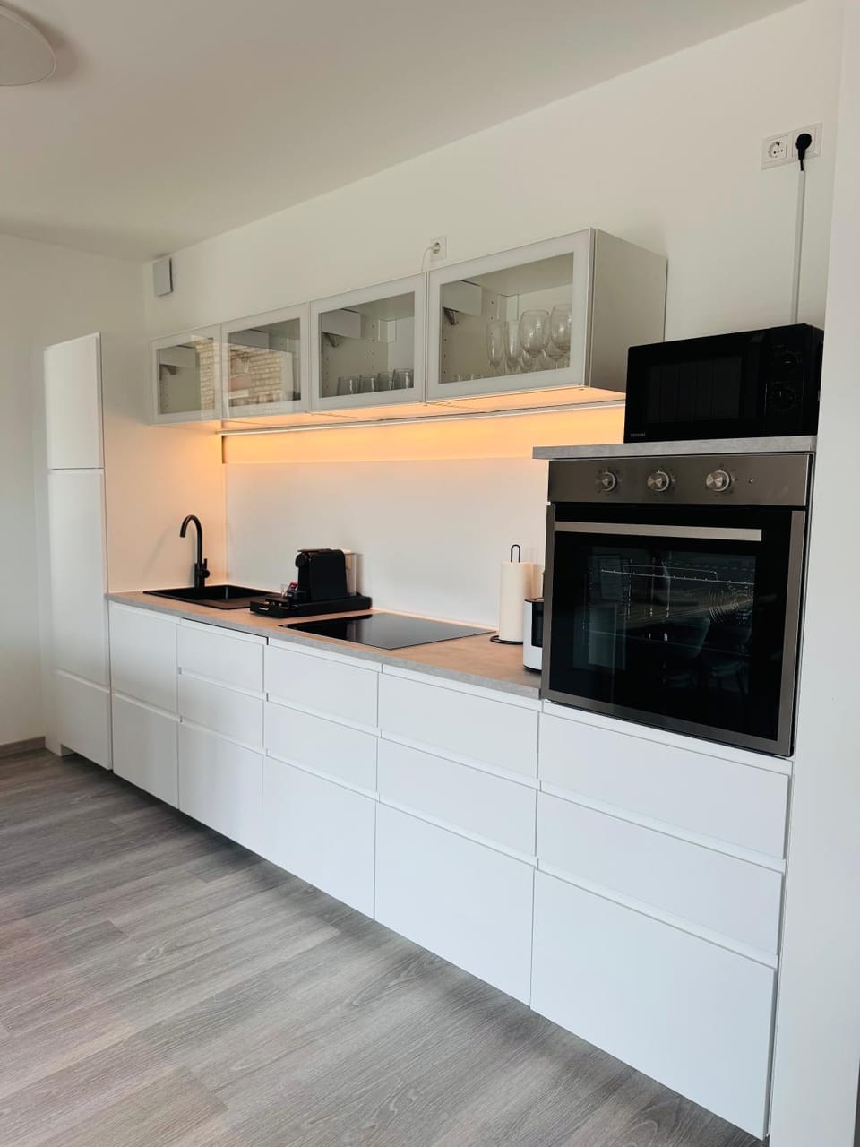 Kitchen or kitchenette, stove