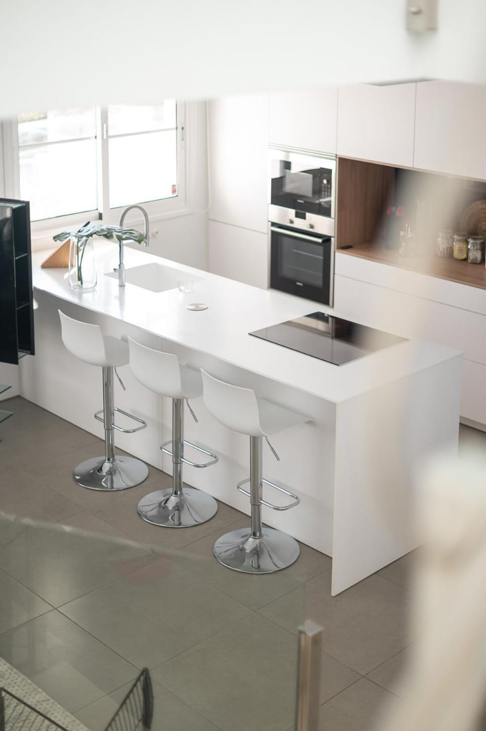 Kitchen or kitchenette, stove