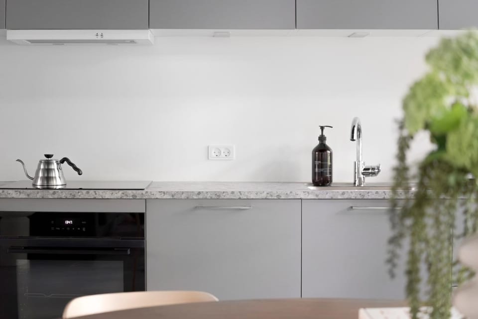 Kitchen or kitchenette, stove