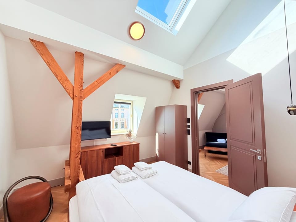 Bed, TV and multimedia, Photo of the whole room, Bedroom, towels, wardrobe, air conditioner