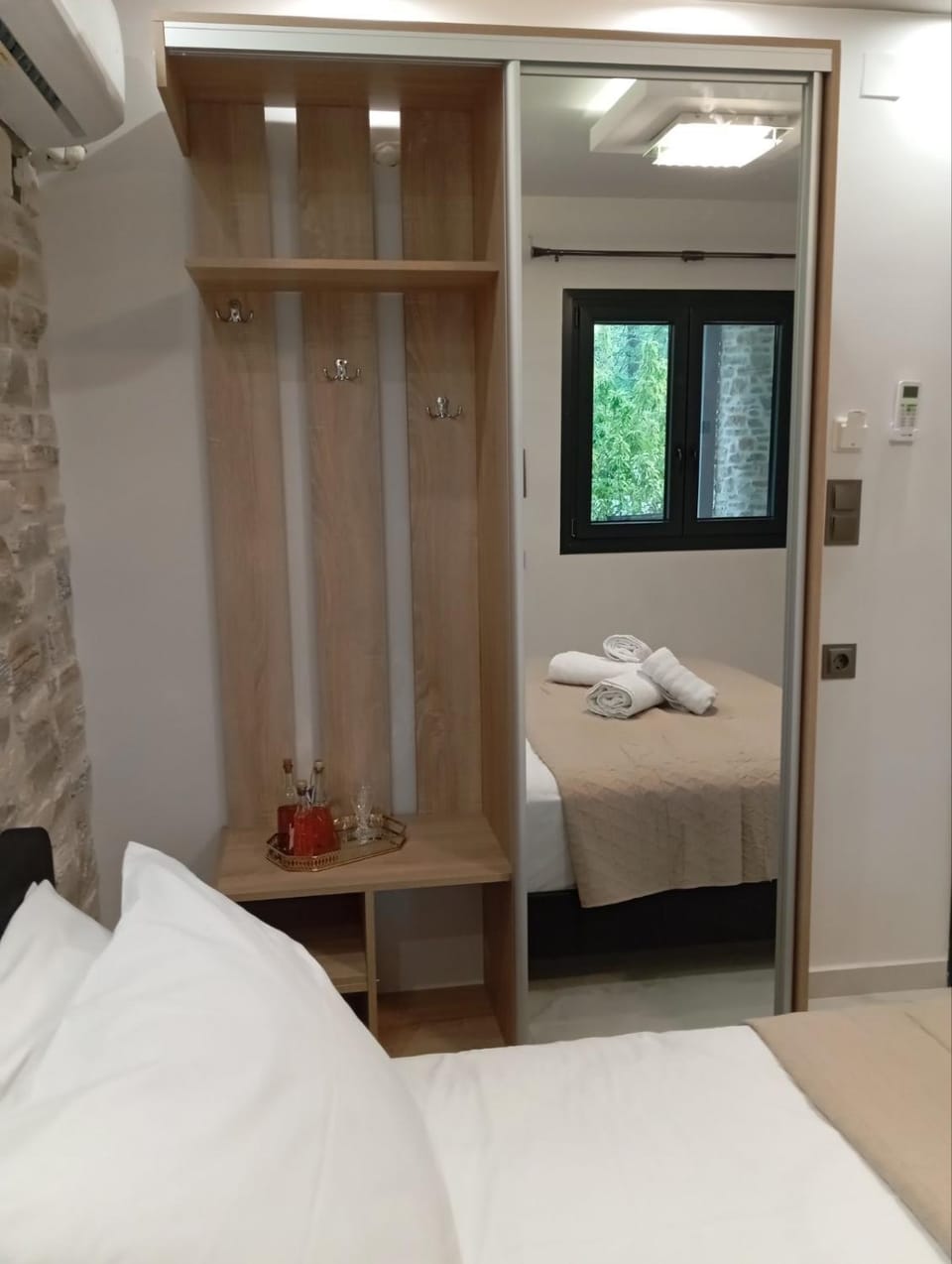 Bed, Photo of the whole room, Bedroom, towels, wardrobe, air conditioner