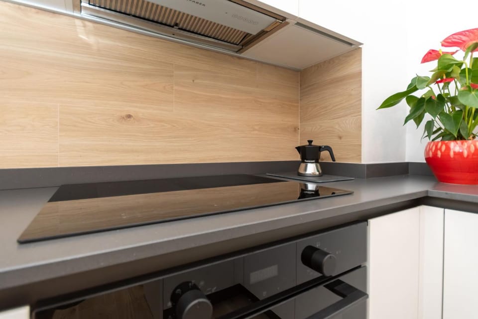 Kitchen or kitchenette, stove