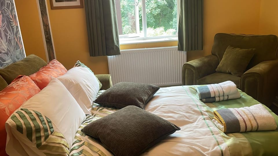 Bed, Living room, Seating area, Bedroom