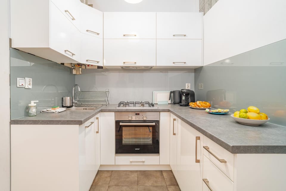 Kitchen or kitchenette, dishwasher, oven, stove