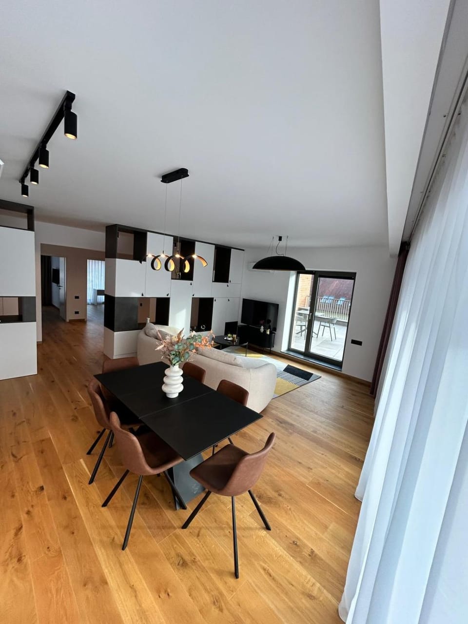 Kitchen or kitchenette, Living room, Dining area, stove