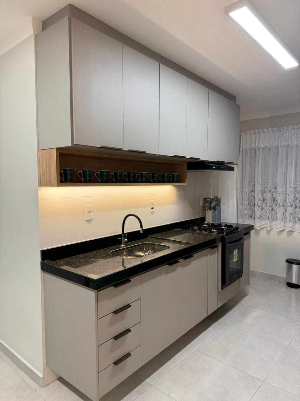 Kitchen or kitchenette, stove