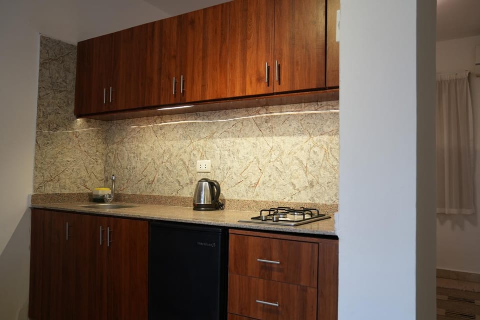 Kitchen or kitchenette, stove