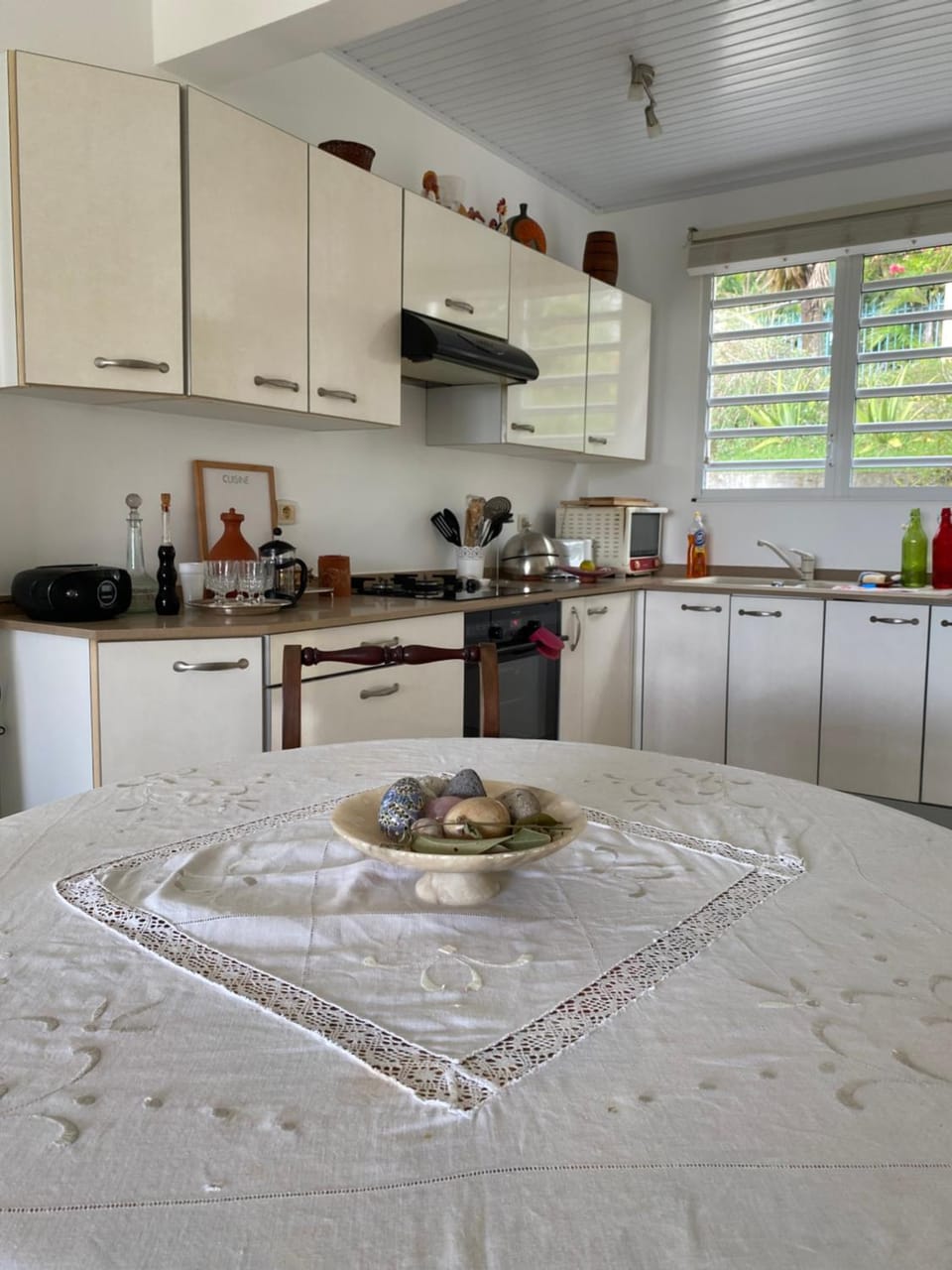 Kitchen or kitchenette, stove