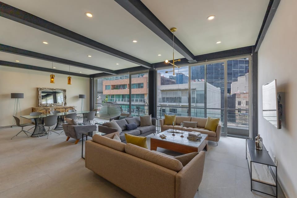 TV and multimedia, Balcony/Terrace, Living room, Photo of the whole room, Seating area, City view