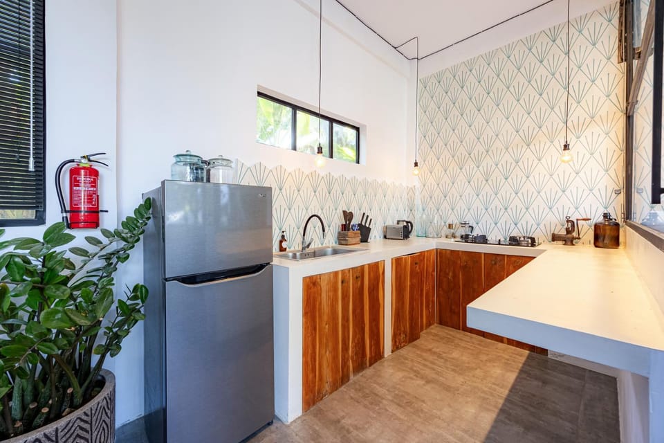 Kitchen or kitchenette, stove