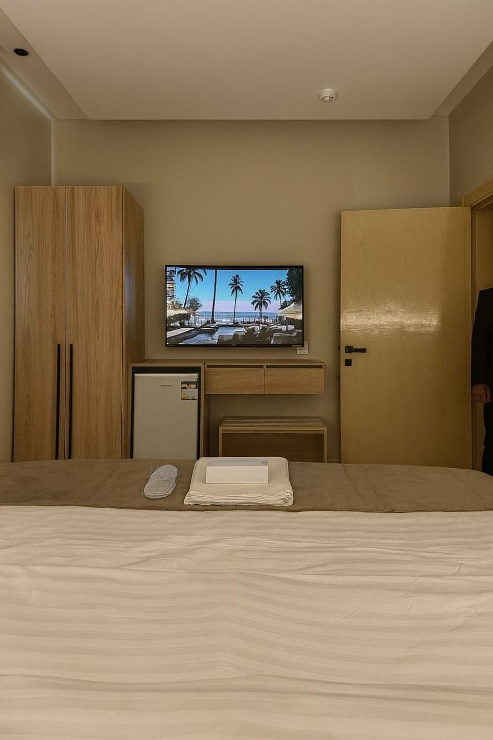 Bed, wardrobe